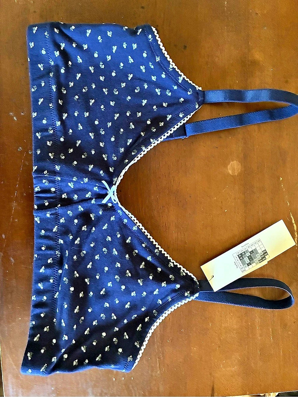 No Boundaries Triangle Bralette Floral Bralette in Blue & White XL NWT